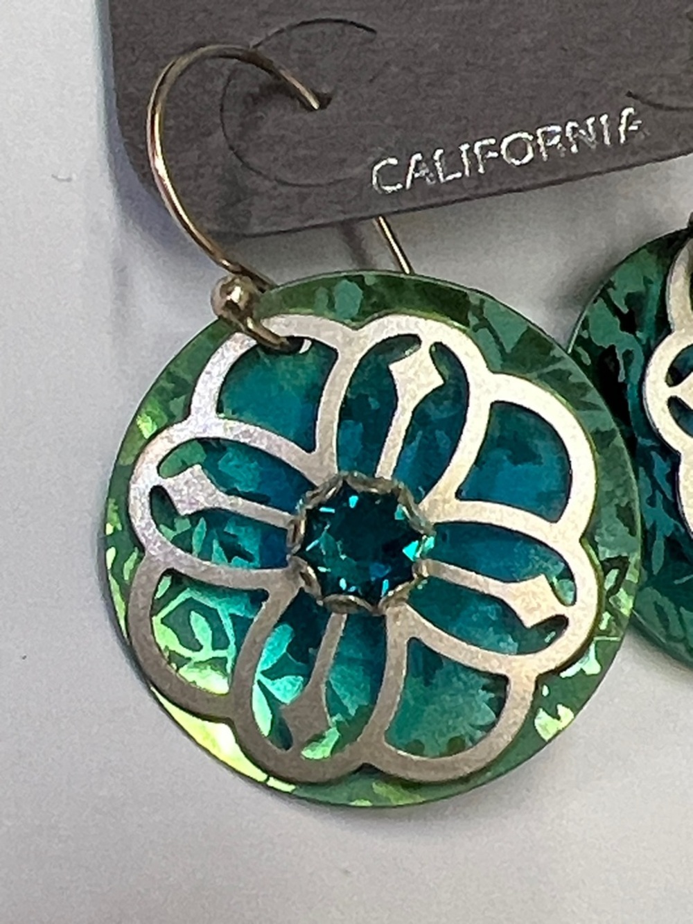 Holly Yashi Green Iridescent Floral Drop Earrings - Picture 3 of 5